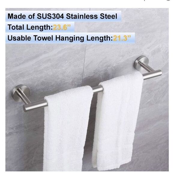 24" Towel Bar for Bathroom Kitchen Hand Towel Brushed Nickel 304 SS Wall Mount - Picture 2 of 4